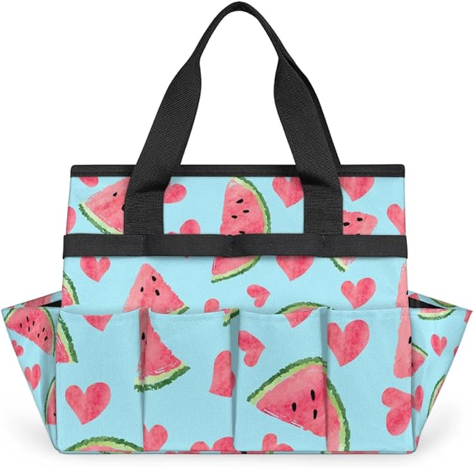 Garden Tool Bag Organizer Garden Tote Bag with Pockets Watermelon Heart Tool Storage Organizer Gardening Tool Kit Holder 13" x 6.8" x 2.8"