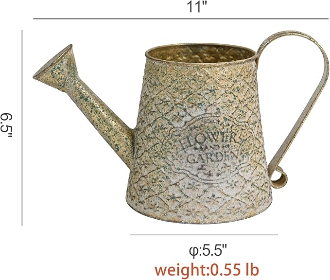 Vintage Metal Watering Can with Handle Rustic Farmhouse Watering Can Flower Pot Distressed Decorative Planter Retro Gardening Flower Bucket for Home Indoor Outdoor Garden Balcony Courtyard