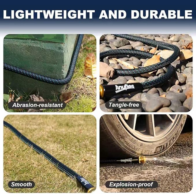 Garden Hose 50FT, Heavy Duty 3-Layer PVC Flexible Water Hose, No Kink, Leak-Resistant, High-Pressure with Brass Fittings, Gardening, Washing Cars, Easy to Store（STBlue,50FT）