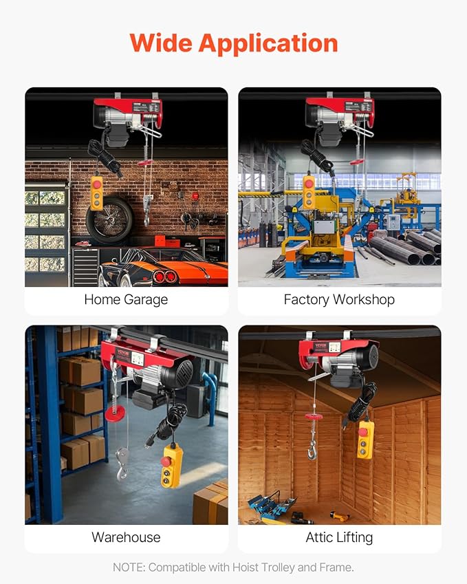 VEVOR Electric Hoist with Remote Control, 440 lbs Material Handling Tool, 110V Electric Hoist with 14ft Remote Control for Factories, Warehouses, Construction Site, Attic