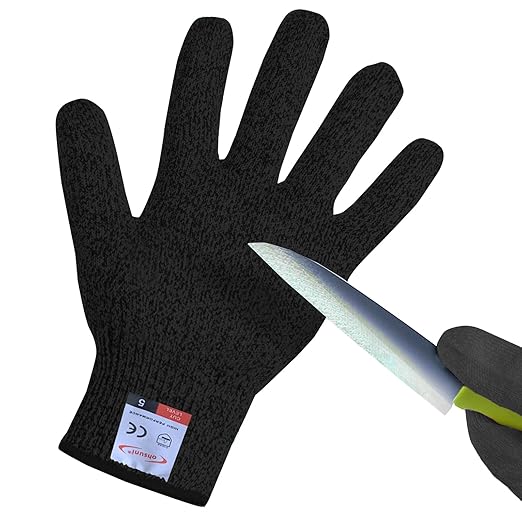 Cutting Gloves, 1 Pairs of Cut Resistant Gloves Food Grade, Cut Resistant Gloves for Kitchen, Oyster Shucking, Fish Fillet Processing, Carving Wood and Gardening(Small-Black)