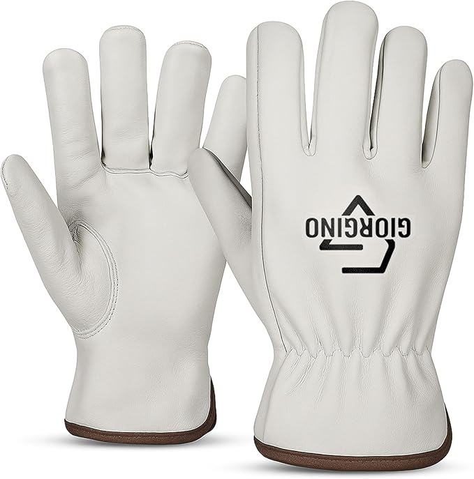 Giorgino Leather Work Gloves Men Heavy Duty Cowhide Driver Gloves Safety Work Gloves for Gardening & Construction