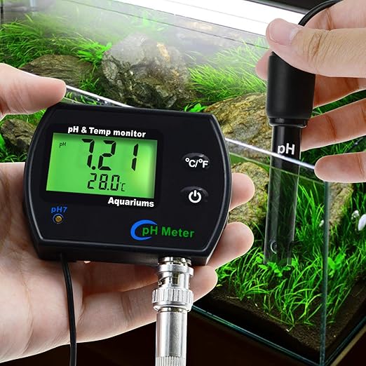 2 in 1 pH & Temperature Monitor, pH Meter with Backlight Function, Dual Display 0.00~14.00pH °C/ °F Water Quality Tester pH Monitor for Water, Fish Tank, Aquarium, Hydroponics, Pools