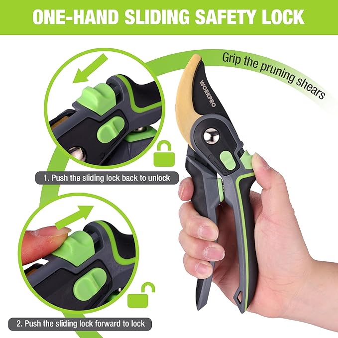 WORKPRO Bypass Pruning Shears, 9" Professional Garden Shears, Premium Steel Garden Clippers, Titanium Coated Garden Tool, Cuts Up to 3/4 Inch