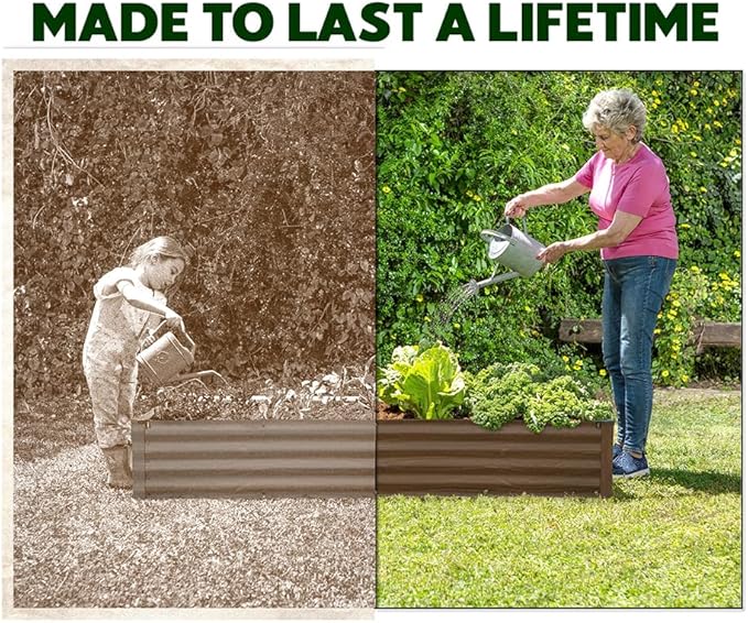 Plant & Plot Galvanized Raised Garden Beds Outdoor // 6×3×1 ft Planter Raised Beds for Gardening, Vegetables, Flowers (Dark Wood Grain) // Large Metal Garden Box // Patented Tool-Free Design
