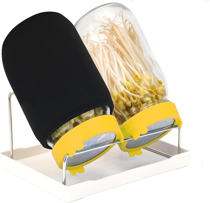 Lulonpon Sprouting Lids Growing Kit, Screen Sprout Lids with Stand, Sprouting jar kit for Sprouting, Sprouting Bean Seeds, Sprouting Kit