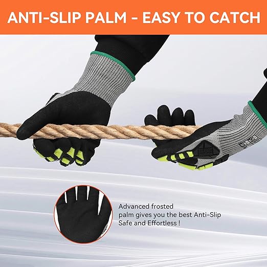 Safety Work Gloves,Impact Gloves for Men Women,Cut Resistant Non-Slip Heavy Duty Gloves with Nitrile Grip,Touch Screen Glove with Impact Protection for Gardening Mechanic Construction, Small