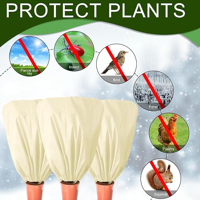 8 Pcs Plant Covers Frost Protection Bag 39.3" x 39.3" Winter Reusable Plants Jacket with Drawstring Shrub Protection Wraps Bags Frost Blanket for Winter Outdoor Garden Plants
