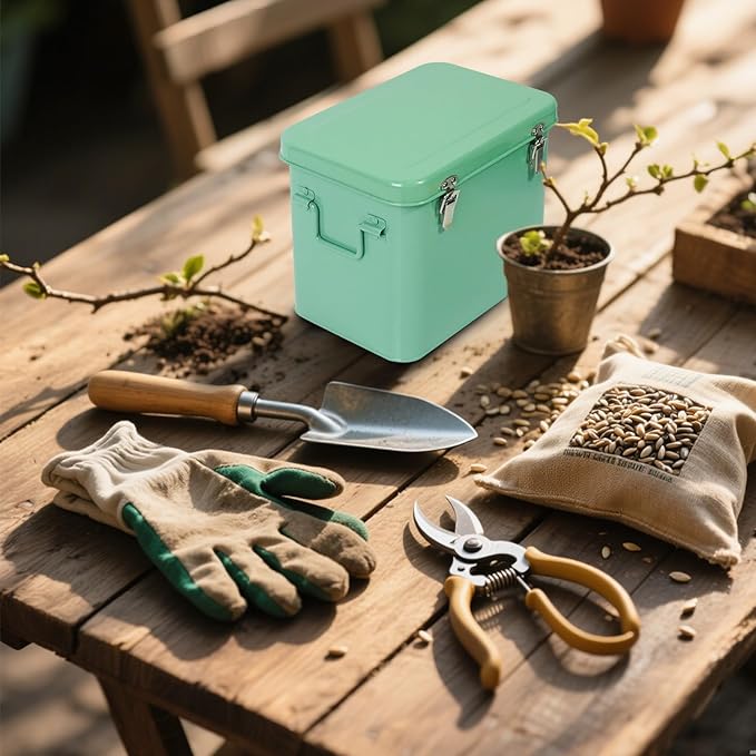 Luwint Seed Storage Organizer, Metal Saving Box Container with Removable Tray, Small Storage Box with Lid for Seeds, Keepsakes, Mini Tools