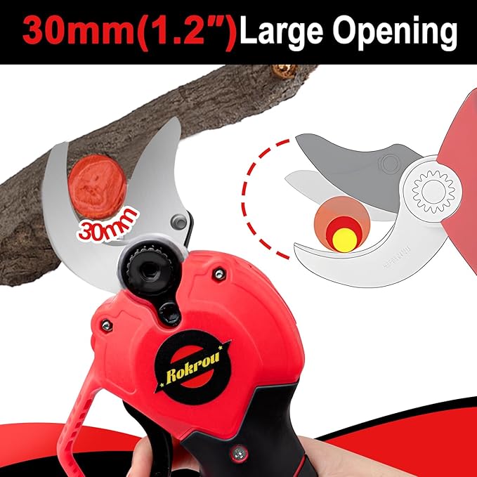 21V 2Ah Electric Pruning Shears, High Power Cordless Pruners for Gardening with 2 Pack Rechargeable Battery and Replacement Blade, 30mm(1.2“) Cordless Electric Pruners for Tree Trimming