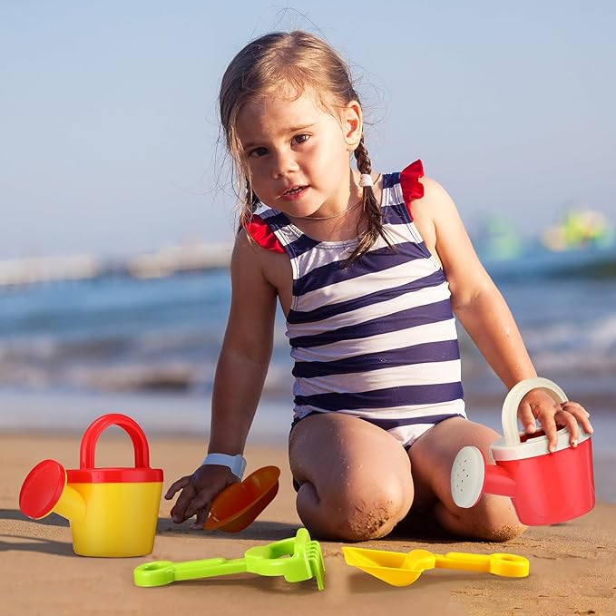 Sosation 24 Pcs Kids Watering Can Set 12 Plastic Small Watering Can Bulk 12 Shovels Gardening Tools Sand Toy Mini Water Buckets Play Kit for Flower Soil Planting Loosening Digging Trowel Rake Beach