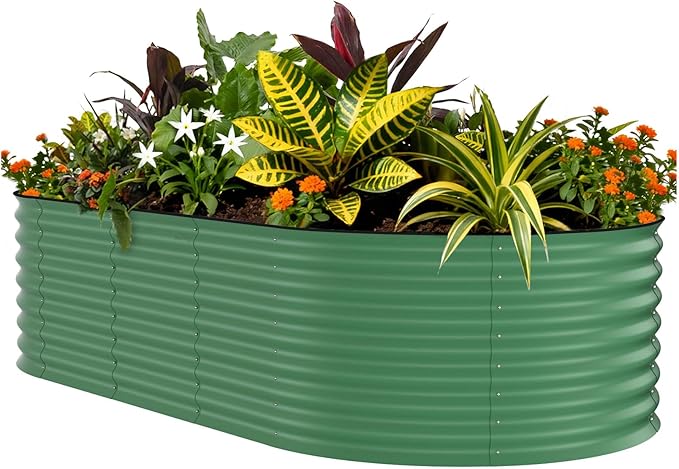 Garvee 8x4x2ft Galvanized Raised Garden Bed, Oval Metal Planter Box with Anti-Cut Safety Edges, 479 Gallons Rust-Resistant Deep Root Planter for Outdoor Vegetables, Flowers, Herbs, Green