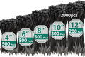 2000 PCS Zip Ties Assorted Sizes 4+6+8+10+12 Inch Self-locking Nylon Cable ties Outdoor, UV Resistant Wire Straps for Home Office Garden Workshop Indoor Outdoor Fence(Black)