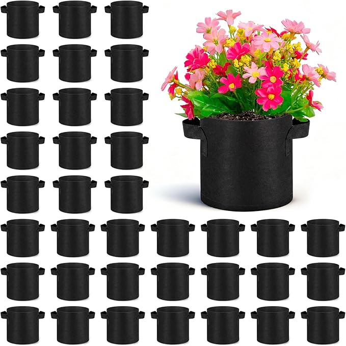 Nuanchu 36 Packs Grow Bags Bulk Aeration Fabric Pot with Handles Thickened Nonwoven Garden Bags to Healthy Root Growth Vegetables Heavy Duty Grow Pots Planting Planter for Flower Fruits (1 Gallon)