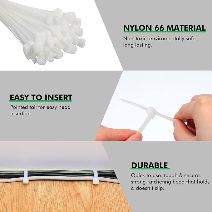 Nuanchu 100 Pcs 30 Inch White Zip Ties Heavy Duty Cable Ties for Indoor and Outdoor Binding Fences, Awnings Tying, Branches Bundling of Crops