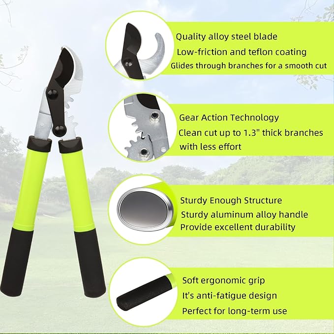 Loppers for Tree Trimming, Heavy Duty Branch Cutter Pruner with Gear Technology, Labor Saving Pruning Shears Gardening Tools Tree Clippers Tree Trimmer up to 1.3 Inch Clean Cut Capacity