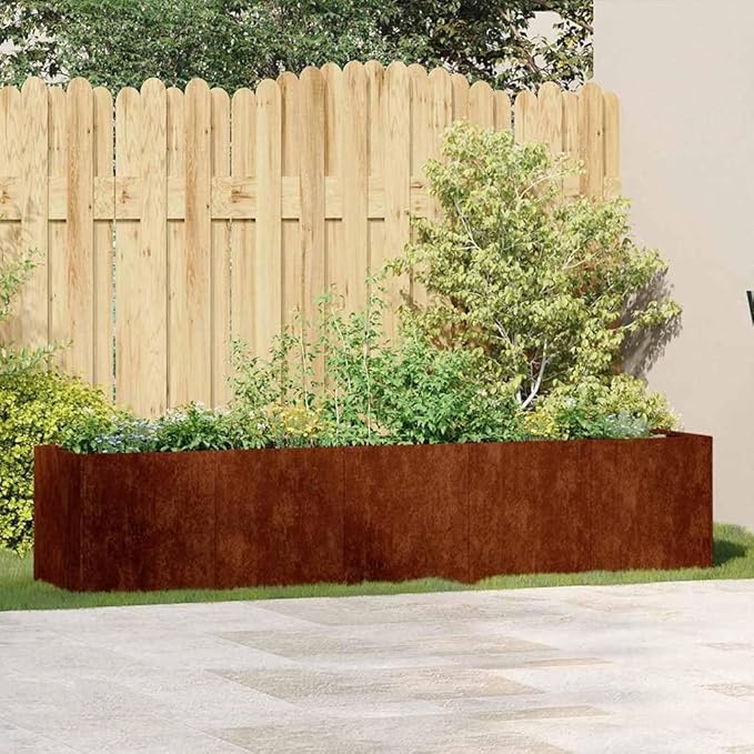 vidaXL Planter y Weathering Steel 78.7"x15.7"x15.7" for Garden Patio Outdoor Space