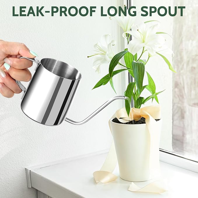 Small Watering Can for Indoor Plants - 12 oz Mini Indoor Watering Can with Long Spout Gooseneck Rust-Proof Stainless Steel Tiny Watering Kettle for Small House Plants
