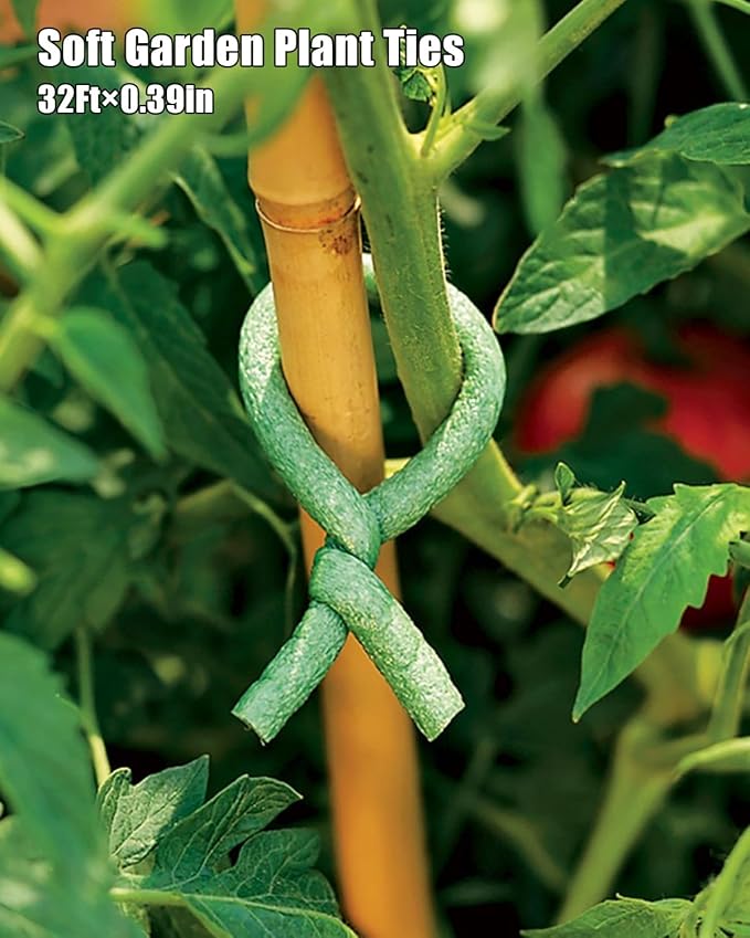 32Ft Soft Garden Plant Ties, Flexible Foam Wire for Securing Climbing Vines, Vegetables, Flowers, Adjustable Reusable Indoor and Outdoor Gardening, Green, 2Pcs