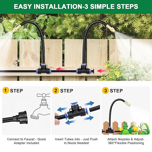Drip Irrigation System, 2026-Upgrade 20Ft 1/4" Garden Watering System with 5 Pcs 360° Adjustable Copper Nozzles, DIY Kit for Garden, Lawn, Greenhouse, Raised Beds & Outdoor Plants