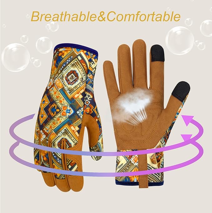 Leather Gardening Gloves for Women Thorn Proof Garden Gloves Touch Screen Working Gloves Gifts,M