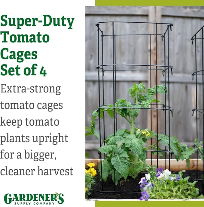 Gardener's Supply Company Super-Duty Tomato Cages | Stackable Plant Support for Indeterminate Tomatoes | Black - Set of 4