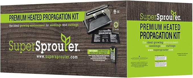 Super Sprouter Premium Heated Propagation Kit for Starting Seeds or Cuttings, Includes Heat Mat, Tray, Grow Light, and More