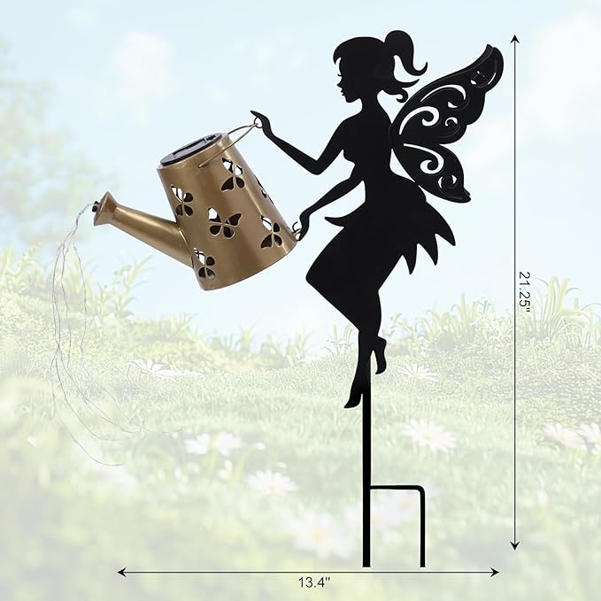 Afirst Solar Lights Outdoor Garden Decor Solar Fairy Decorative Stake Light with Watering Can Decorative Metal Outdoor Ornament for Yard Pathway Lawn Patio