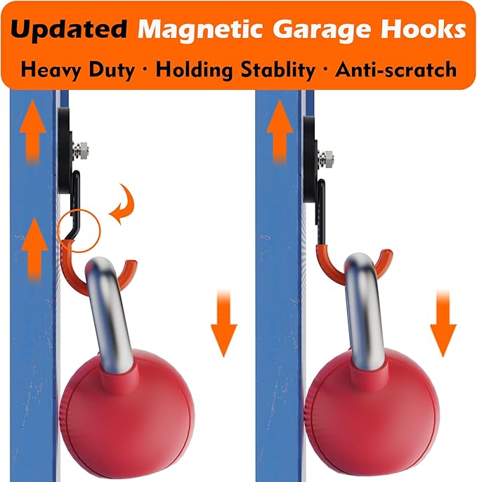 MUTUACTOR Updated Strong Magnet Hooks,20lbs Anti-Scratch Heavy Duty Magnetic Garage Hooks,2PCS Double Storage J-Hooks with Magnetic for Organizing Garden Hose Electric Cables Shovels
