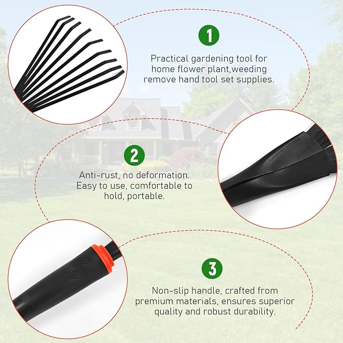FR Small Hand Rakes, Garden Stainless Steel Hand Rake Soil Tiller, Garden Sweep Yard Flower Beds Tool