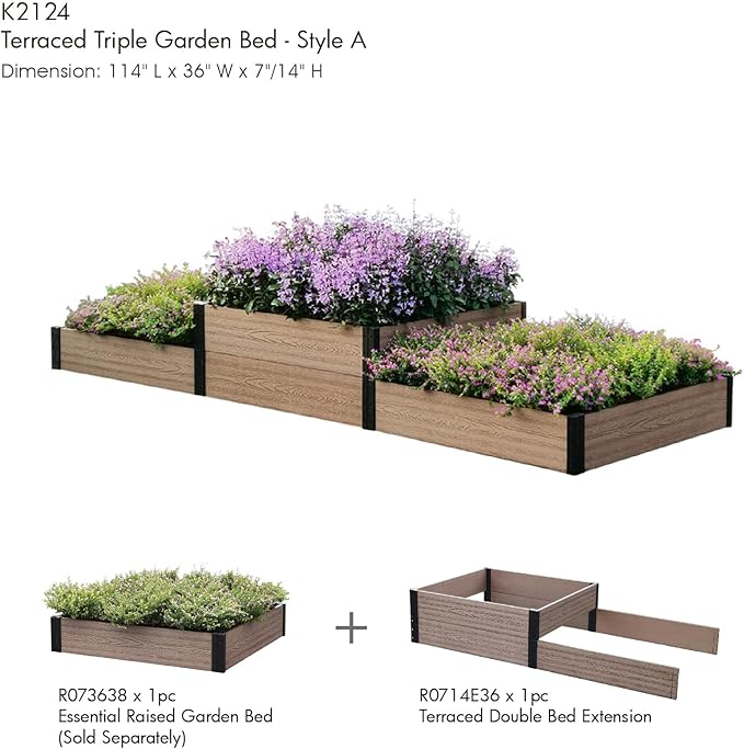 Everbloom Modular 36” Terraced Double Bed Extension (Only Used Raised Garden Bed R073638, R143638 or R0714D36)-Unlimited Possibilities for A Premium Garden Bed