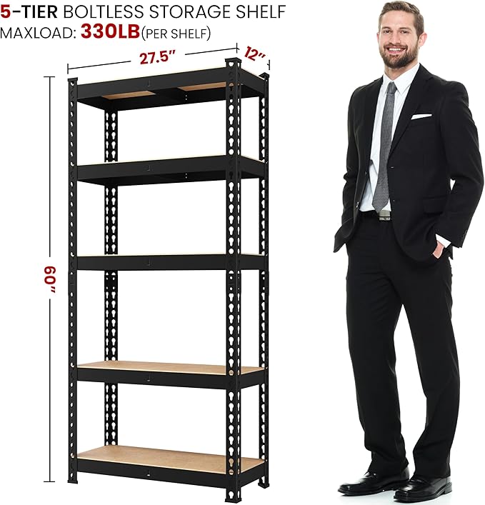 Yaheetech Storage Shelves, 5 Tier Heavy Duty Adjustable Metal Shelving Unit, Industrial Utility Rack for Garage Warehouse Pantry Closet (27.5 W x 12 D x 60 H Inches, Black)