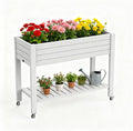 43" Elevated Garden Bed with Wheels & Legs, 78L/21 Gal Large Raised Planter Box with Drainage & Water Level Indicator, Mobile Herb Garden Kit for Patio & Balcony, Grayish-White