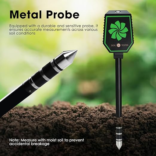8-in-1 Soil Meter with Bluetooth, Measures pH, EC, Salt, Fertility, Moisture, Temperature, Humidity & Light, App Control, Data Logging, Accurate Gardening & Farming Tool