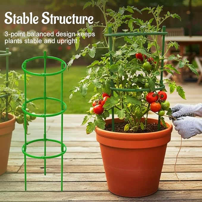 Plant Support Stakes, 2025 Upgraded Tomato Cages for Garden, Garden Flower Stakes, Round Plants Support for Indoor Outdoor Climbing Plants Vegetable Flower Pot (12, Green)