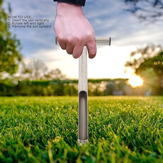 Stainless Steel Soil Sampler | 12in T - Handle Probe for Garden/Lawn/Farm | Portable Soil Test Kit with 2 Reusable Bags | Sturdy Soil Sample Tool