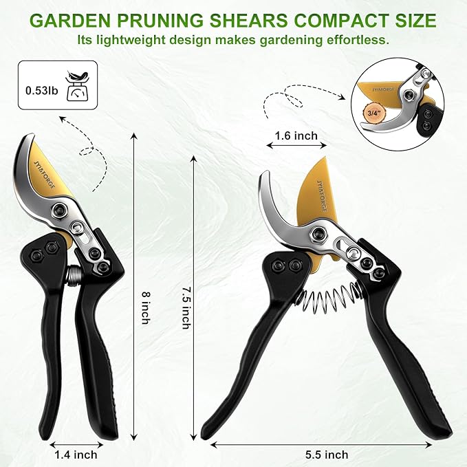 Pruning Shears for Gardening Heavy Duty Bypass Garden Shears With SK5 Steel Blade Professional Hand Pruners Clippers Sharp Scissors Tools for Weak Hands Yard Rose Flower Snip Trimming Plant Branches