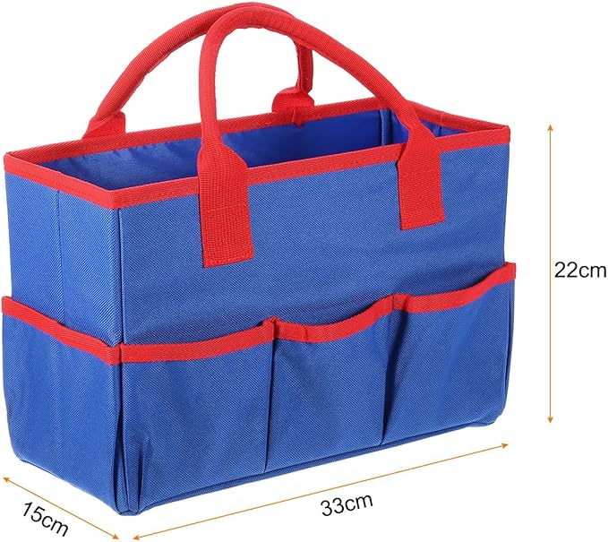 HARFINGTON Garden Tool Bag 12.99" x 5.91" x 8.66" Large Oxford Tote Bag with Pockets Gardening Plant Tool Organizer Storage Carrier Store for Outdoor Women Men, Blue