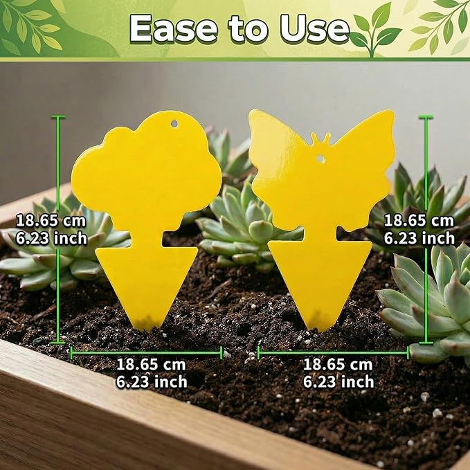 100 Pcs Sticky Traps for Fungus Gnat (Plants), Fruit Fly, Whitefly, and Fly, Yellow Sticky Insect Catcher Traps for Indoor/Outdoor, Kitchen, and Plants, High-End Glue, Non-Toxic, Yellow