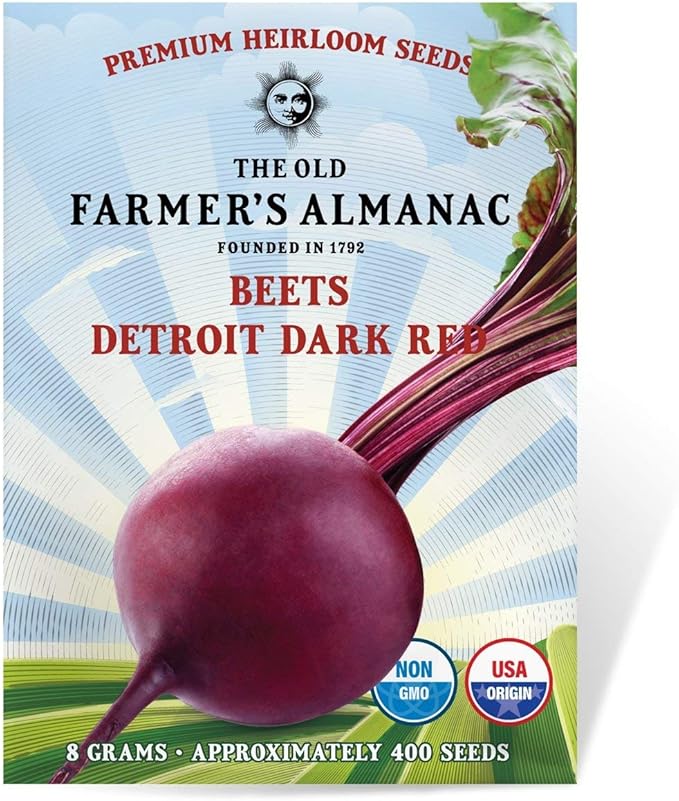 The Old Farmer's Almanac Heirloom Beet Seeds (Detroit Dark Red) - Approx 360 Seeds - Non-GMO, Open Pollinated, USA Origin