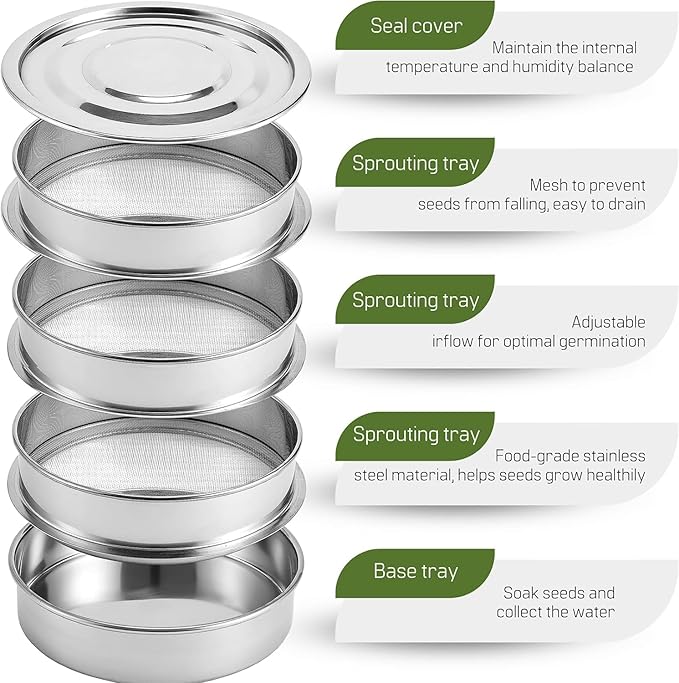 Killer's Instinct Outdoors 4 Layers Microgreens Growing Trays Kit - 6'' Diameter Plant Germination Trays 4-Tier Seed Sprouting Micro Greens Growing Sprouter for Seed Starting Plant Broccoli