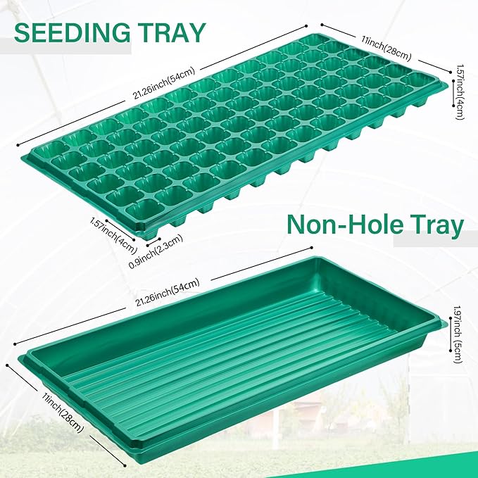 50 Pcs Seed Starter Kit 72 Cell Seedling Starting Trays and 1020 Trays No Holes Plant Growing Nursery Pots for Gardening Germination Propagation (Green)