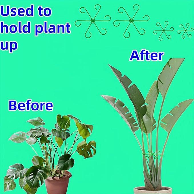 Plant Support Stakes 16-Pack, 4 Size Adjustable Green Gardening Stakes with Soft Clips, Sturdy Stem Supports for Indoor Outdoor Plants Like Monstera, Pothos, Tomatoes to Prevent Falling Over