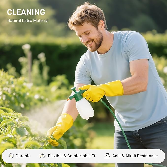 10 Pairs Rubber Cleaning Gloves, Reusable Household Dishwashing Gloves for Women Men, Kitchen and Bathroom Cleaning, Gardening, Pet Care, Extra Thickness, 20 Mil, 13", Heavy Duty, Non-Slip, L