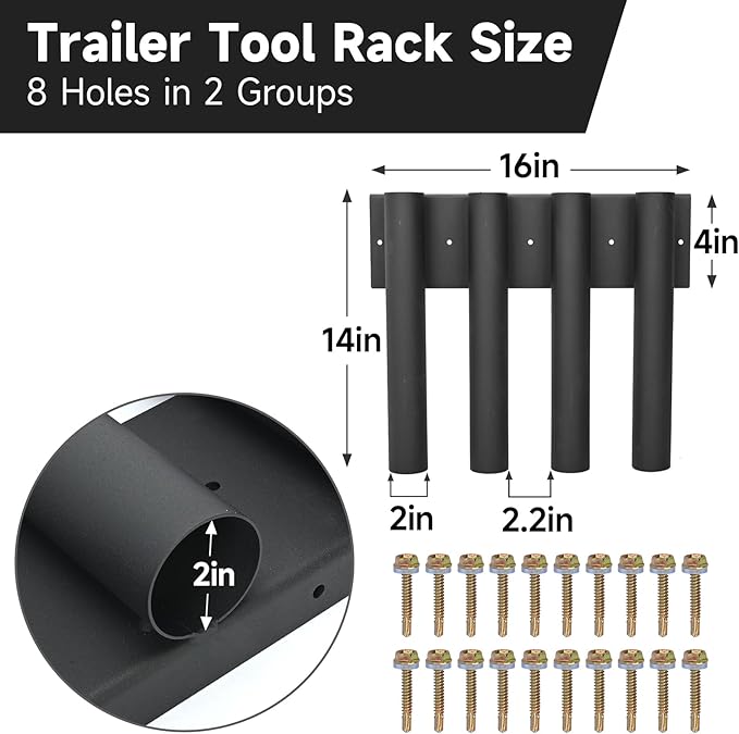 Shovel Holder for Truck Metal Trailer Tool Rack with 8 Holes in 2 Groups Heavy Duty Truck Bed Tool Box Mount Garden Tool Organizer for Rakes Shovels Hoes Landscape Hand Tools Rack