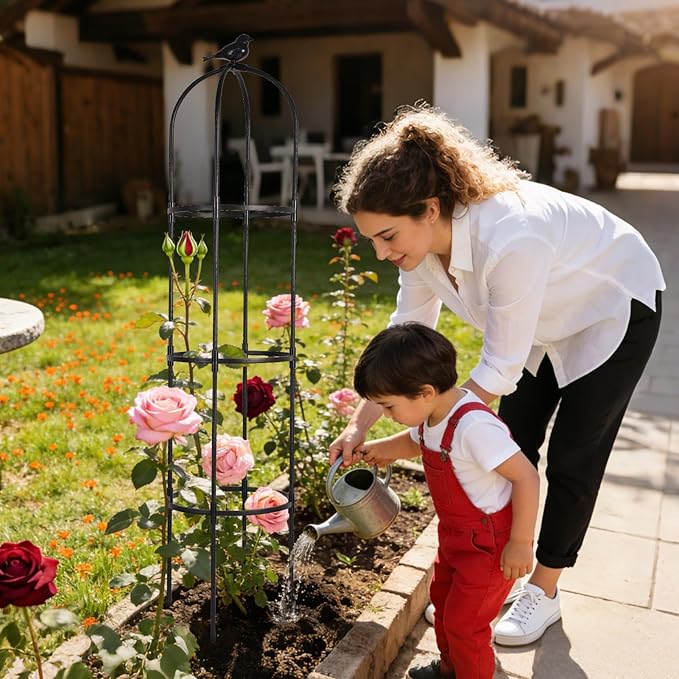 Garden Obelisk Trellis for Climbing Plants Outdoor, 6.3 ft Tall Rose Trellis Climbing Plants Support for Potted Light Vine Flower Vegetable Cucumber Trellis Raised Garden Bed, Black, 1PCS