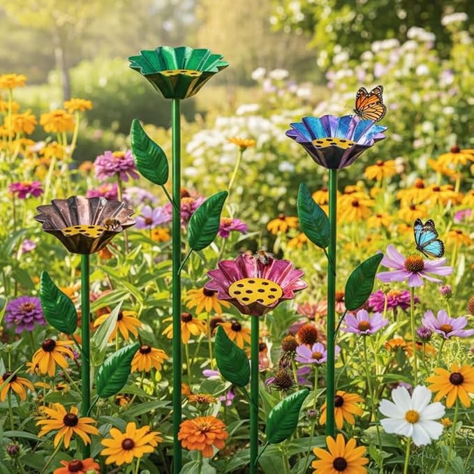 dreamysoul 4 Pack Bee Watering Station, 2-in-1 Bee Feeder & Waterer with Flower Design for Garden Yard