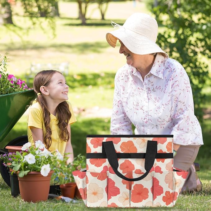 Garden Tote Bag with Pockets Flower Gardening Bags for Tools Organizer Heavy Duty Storage Bag with Handle for Lawn Yard Casual