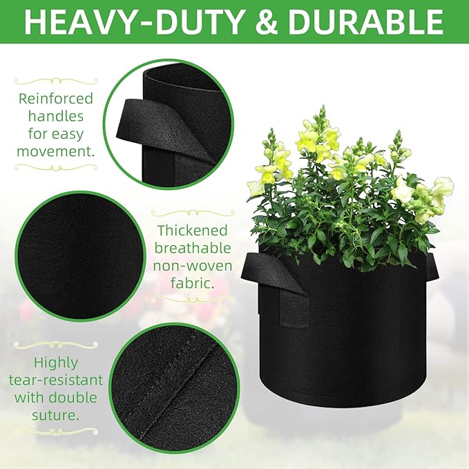 LITLANDSTAR 30 Pack 1 Gallon Plant Grow Bags, Breathable Felt Non-Woven Aeration Fabric Plant Grow Pots, Garden Planting Containers for Nursery Vegetable Flower Grow Bags with Handles (7.1x5.9inch)