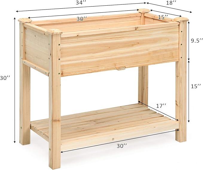 S AFSTAR Raised Garden Bed with Storage Shelf, Elevated Cedar Wood Planter Box with Legs, Outdoor Gardening Planting Bed for Vegetables Flower Herb Grow, Great for Backyard Patio Lawn
